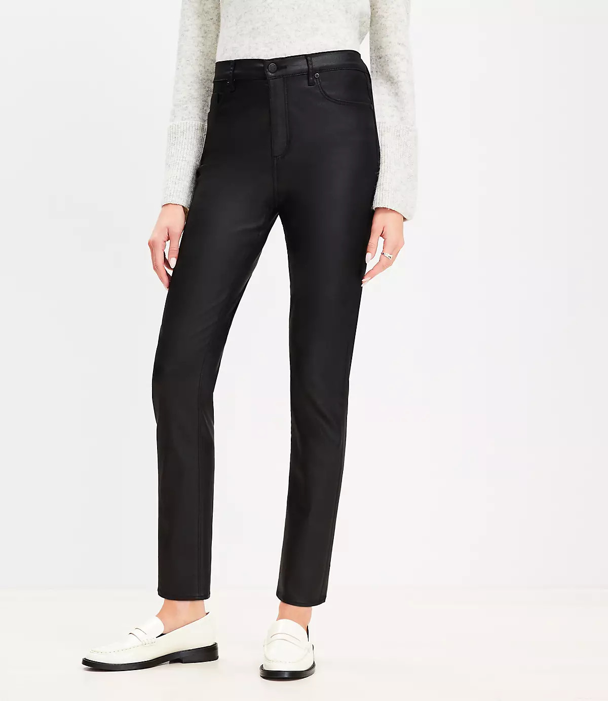 Coated High Rise Skinny Jeans in Black | LOFT
