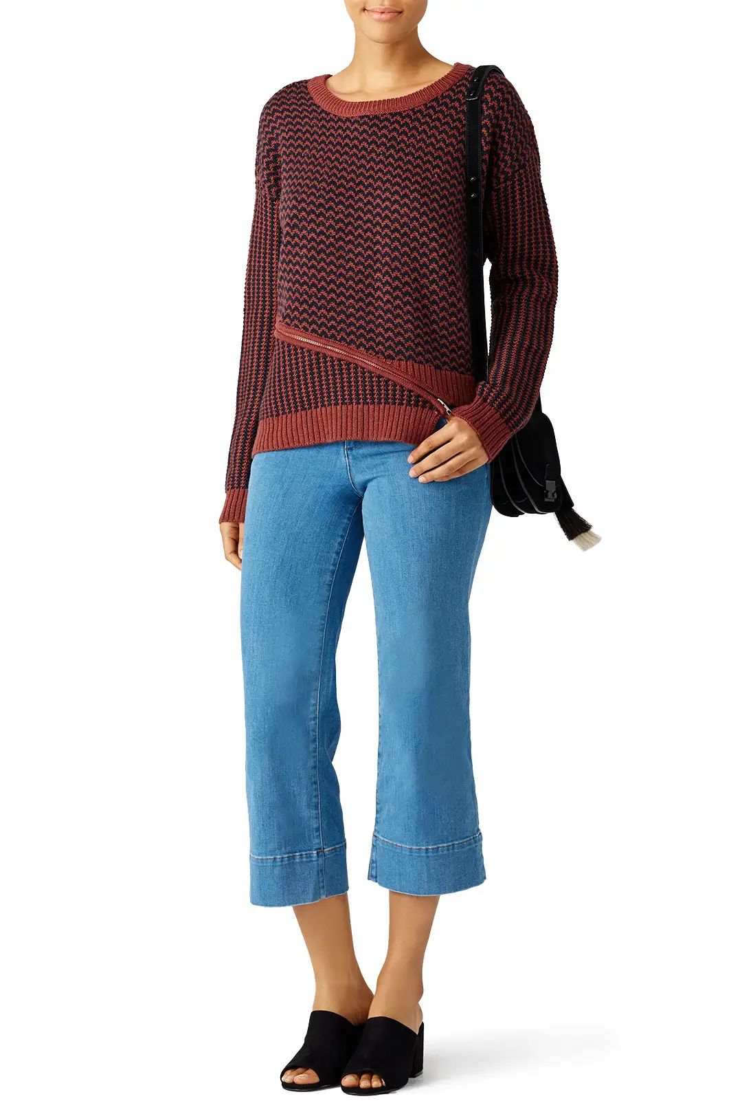 ASTR Burgundy Mixed Stitch Sweater | Rent The Runway