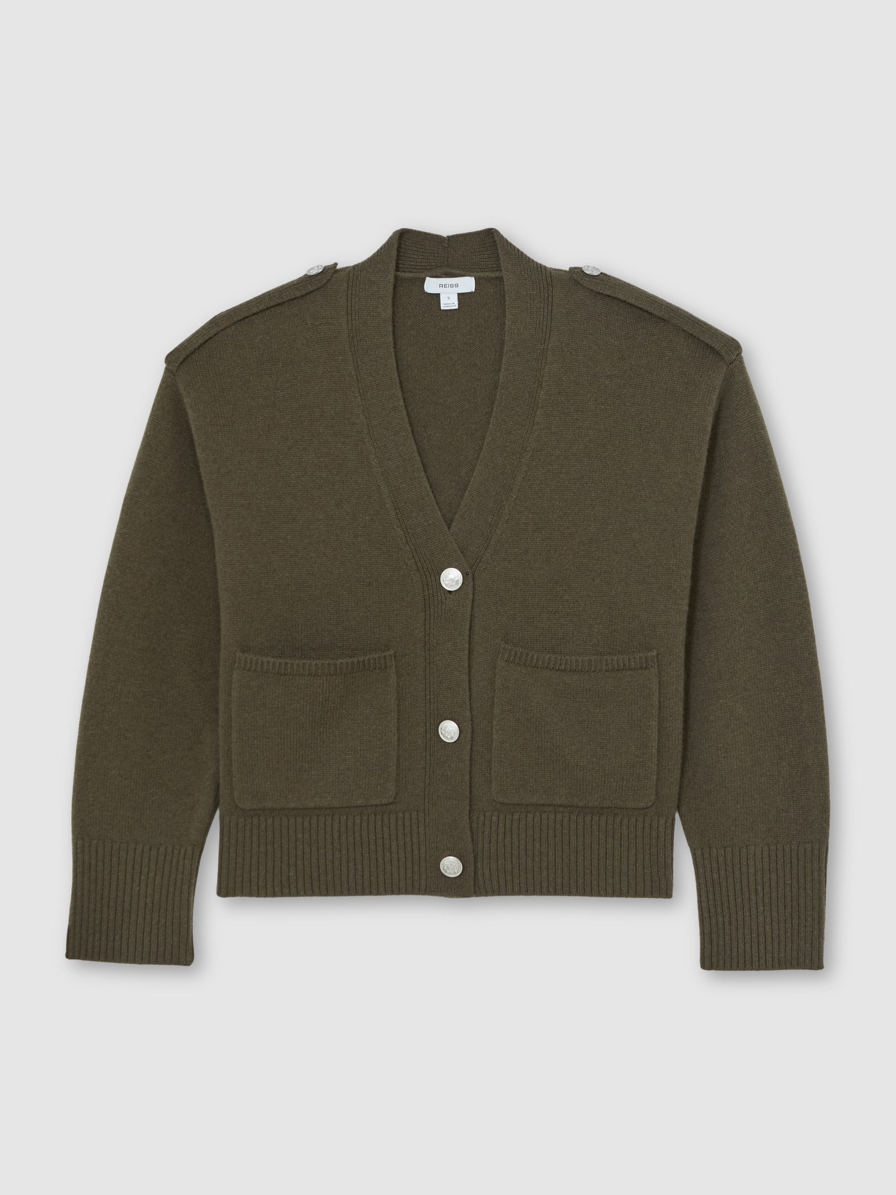 Reiss Wool-Cashmere Button-Through Cardigan in Khaki Green | REISS | Reiss US