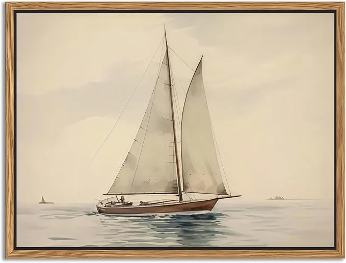 Floating Framed Canvas Wall Art, Vintage Sailboat Ocean Picture Wall Decor, White Sailboat Seasca... | Amazon (US)