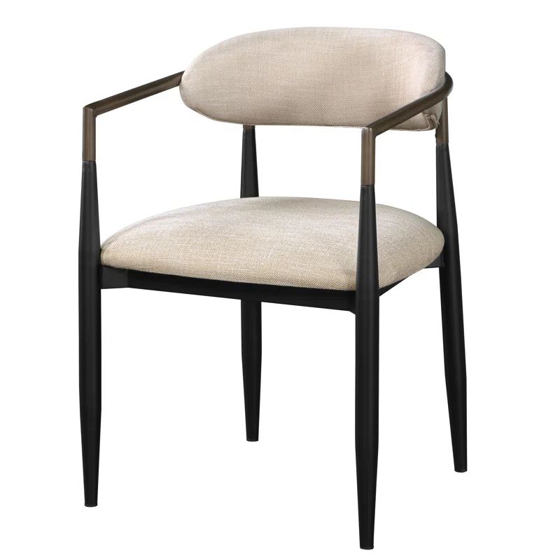 Lisbella Fabric Upholstered Back Arm Chair in Beige/Black (Set of 2) | Wayfair North America