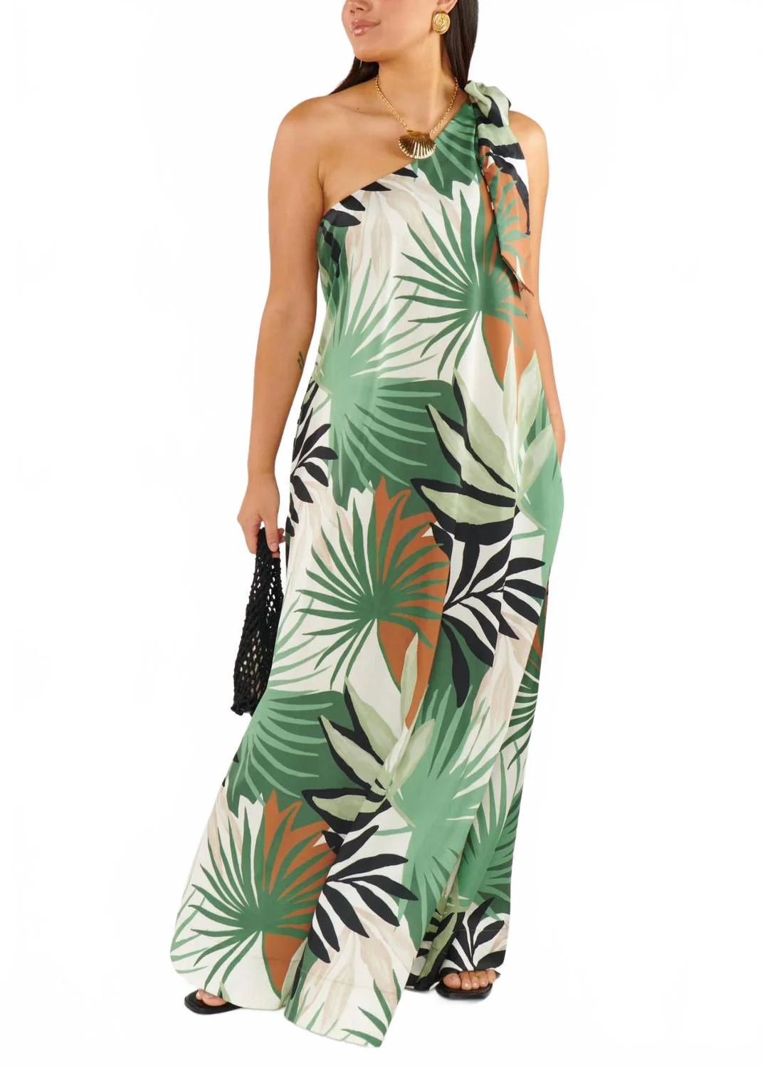 Jackie Maxi Dress In Caribbean Palms Luxe Satin | Shop Simon