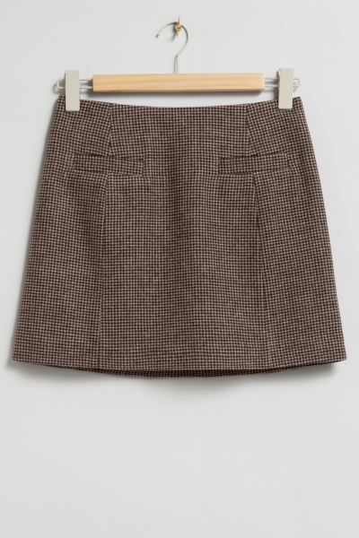 A-Line Mini Skirt - Brown Checked - Ladies | H&M GB | H&M (UK, MY, IN, SG, PH, TW, HK)