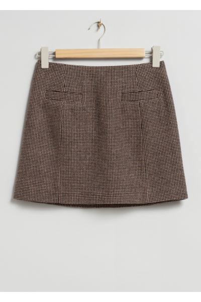 A-Line Mini Skirt - Brown Checked - Ladies | H&M GB | H&M (UK, MY, IN, SG, PH, TW, HK, KR)