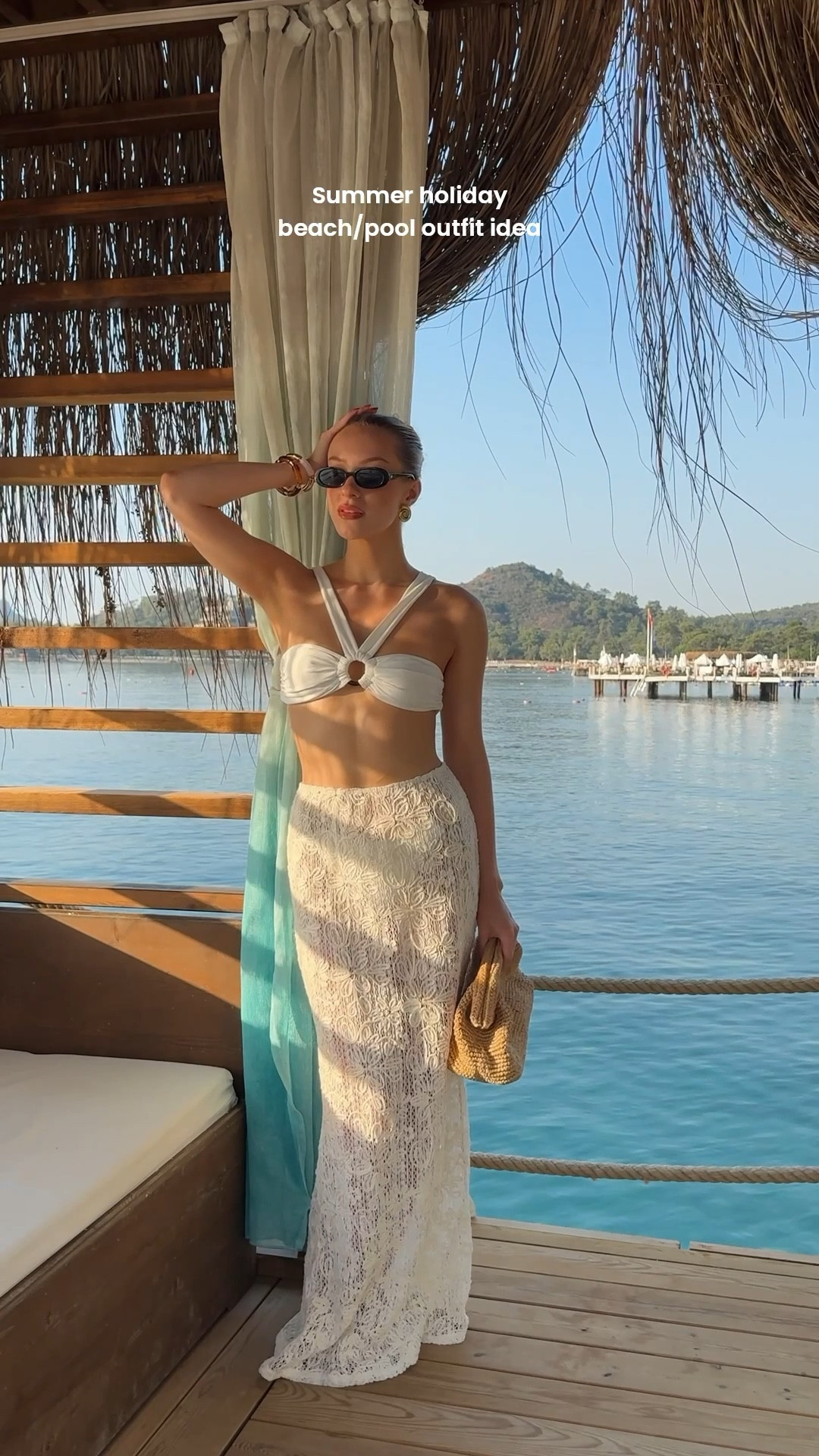 Beachwear, swimwear, lace skirt, bikini coverup, le specs sunglasses, spf, bangles, summer holiday outfit idea

#LTKsummer #LTKtravel #LTKswimwear