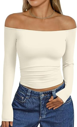 Trendy Queen Womens Off The Shoulder Tops Going Out Basic Sexy T Shirts | Amazon (US)