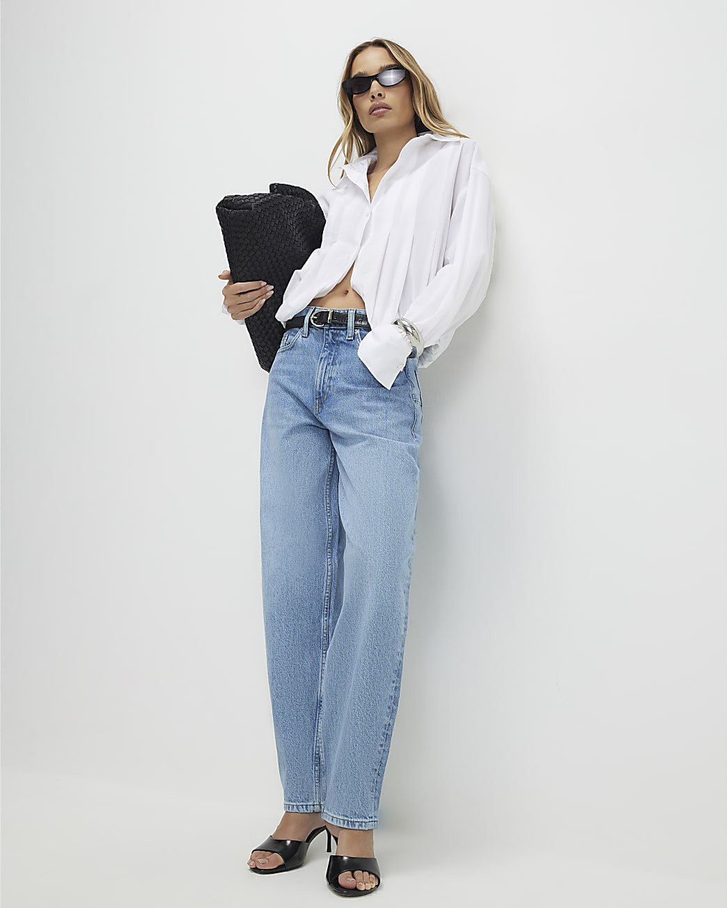 Blue Mid Rise Barrel Leg Jeans | River Island UK & IE