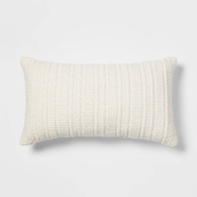 Oversized Textural Woven Lumbar Throw Pillow Cream - Threshold™: Indoor Rectangle Cushion for Sofa | Target
