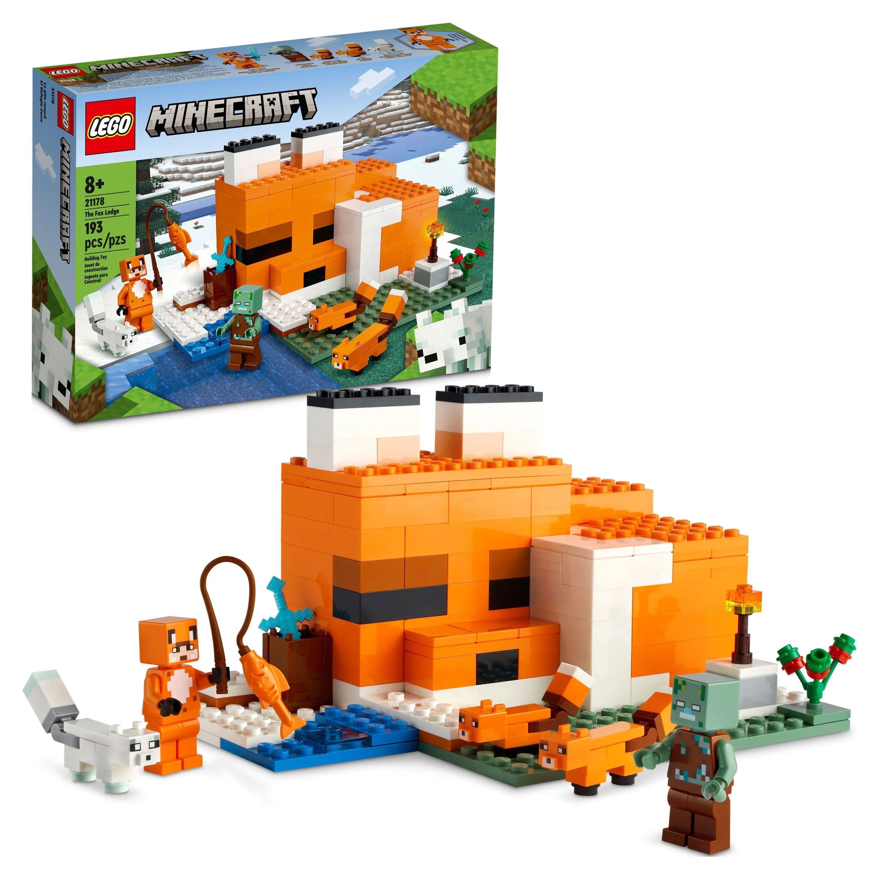 LEGO Minecraft The Fox Lodge House 21178 Animal Toys with Drowned Zombie Figure, Birthday Gift fo... | Walmart (US)