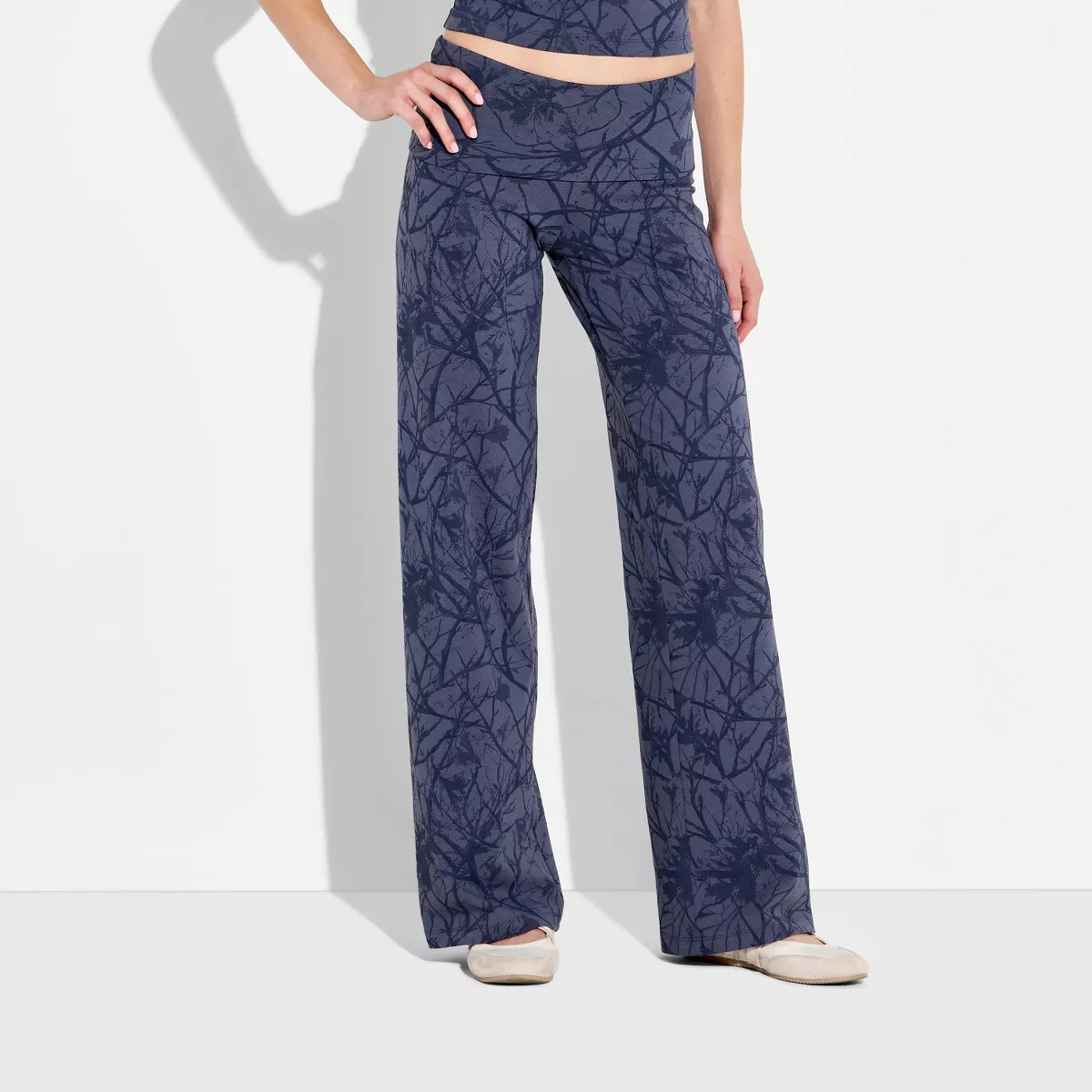 Women's Soft Cotton Low-Rise Straight Leg Pull-On Pants - Wild Fable\u2122 Slate Blue Floral S | Target