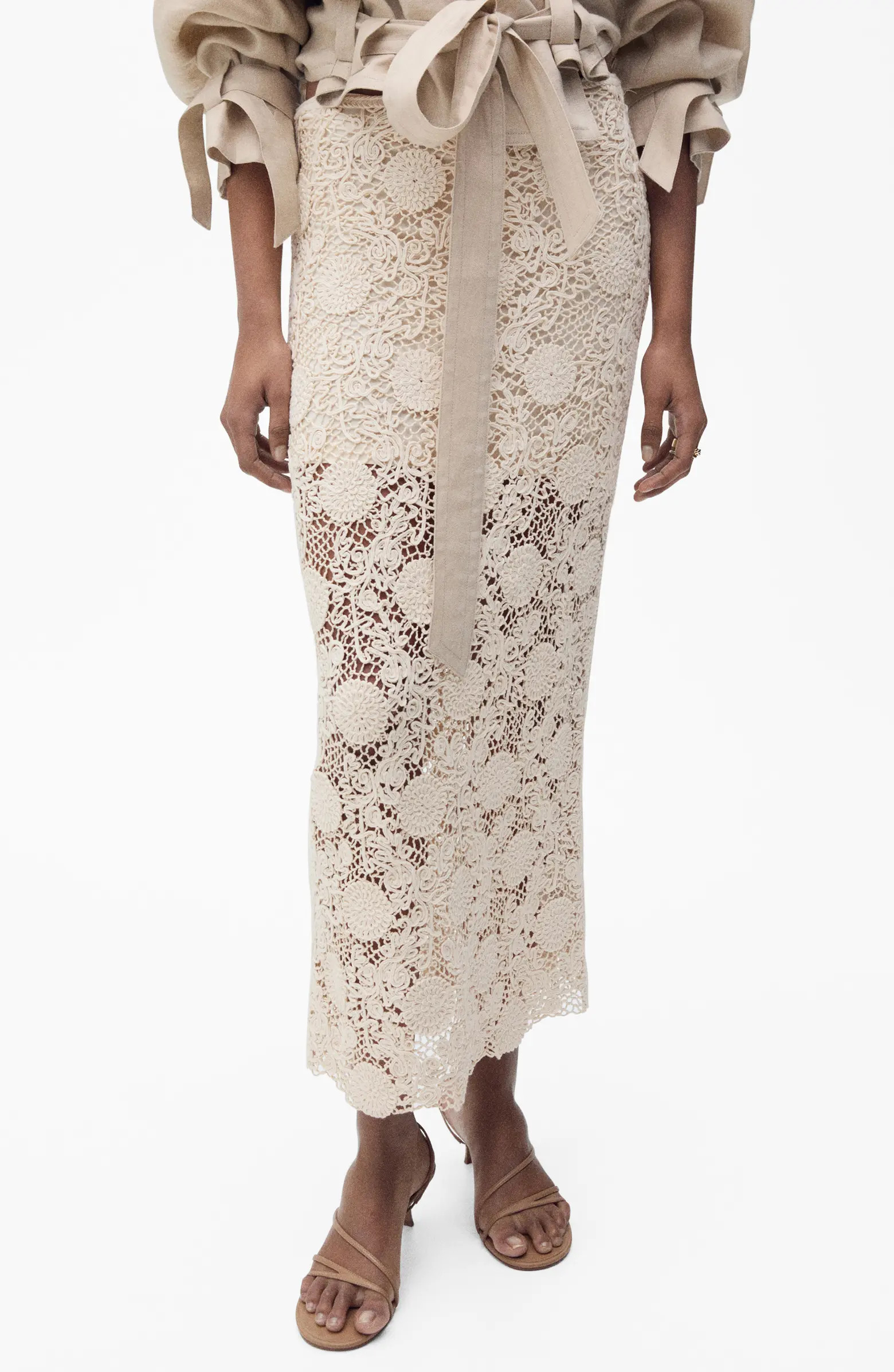 MANGO Floral Soutache Midi Skirt | Nordstrom | Nordstrom