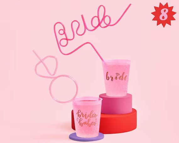 Bachelorette Party XL Pink Bride + Diamond Ring Straw Set - 8 pieces | Bridal Shower + Party Deco... | Etsy (US)