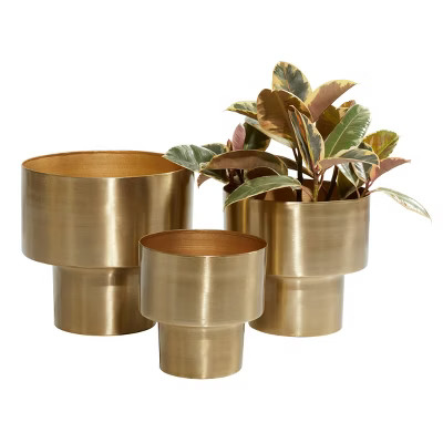 Set of 3 Metal Planters Gold - Olivia & May: Indoor/Outdoor, No Drainage | Target