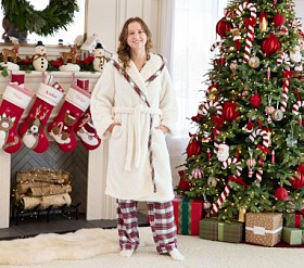 Adult Stewart Plaid Sherpa Robe | Pottery Barn Kids