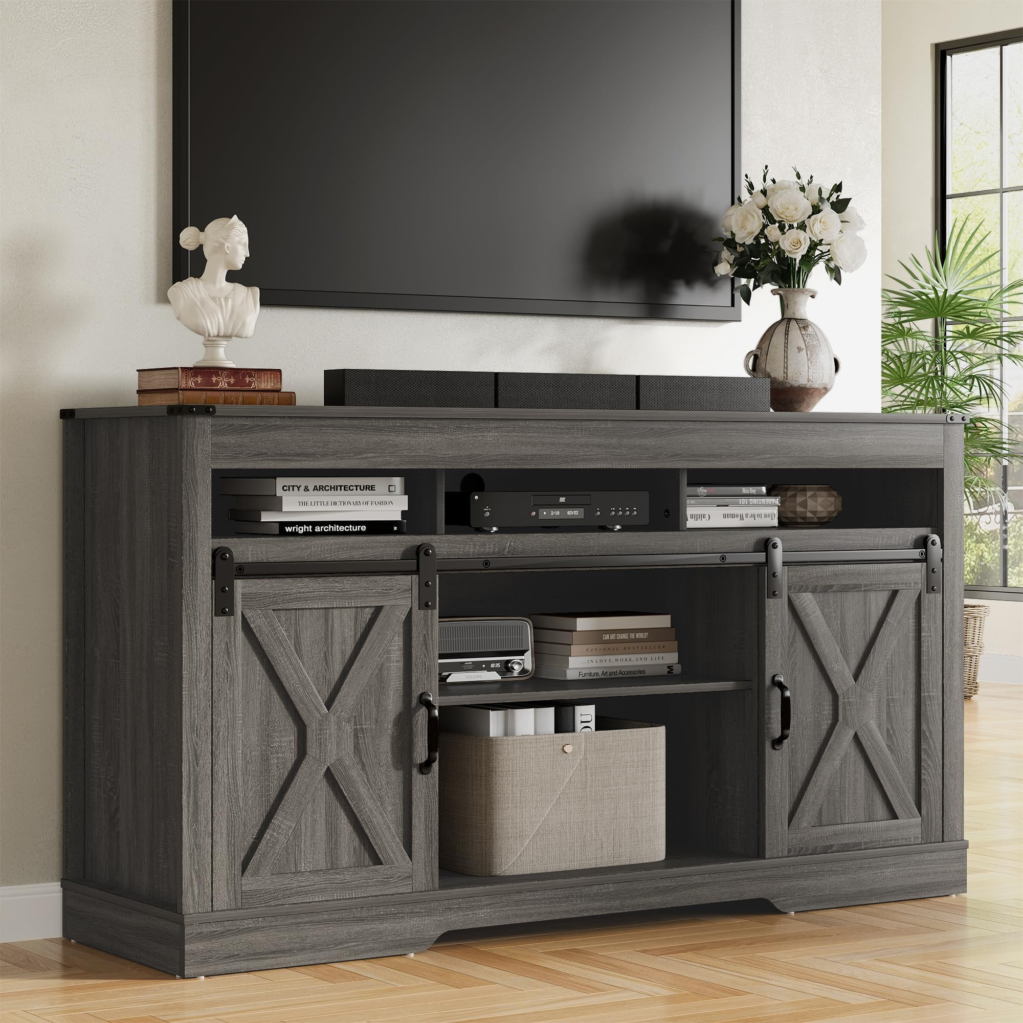 RoyalCraft TV Stand for 65+ Inch TV: Farmhouse Entertainment Center with Storage, Wood TV Console... | Amazon (US)