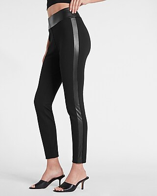 High Waisted Luxe Comfort Faux Leather Stripe Skinny Columnist Ankle Pant | Express
