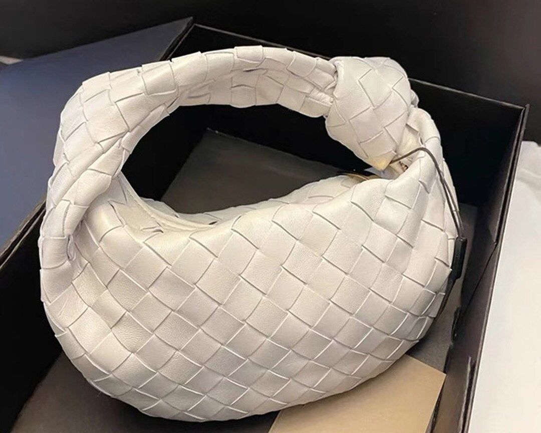 Soft Genuine Leather Bottega Veneta Dupe Bag Clutch Mini Woven Knot Dumpling Bag BV Mini Jodie In... | Etsy (US)