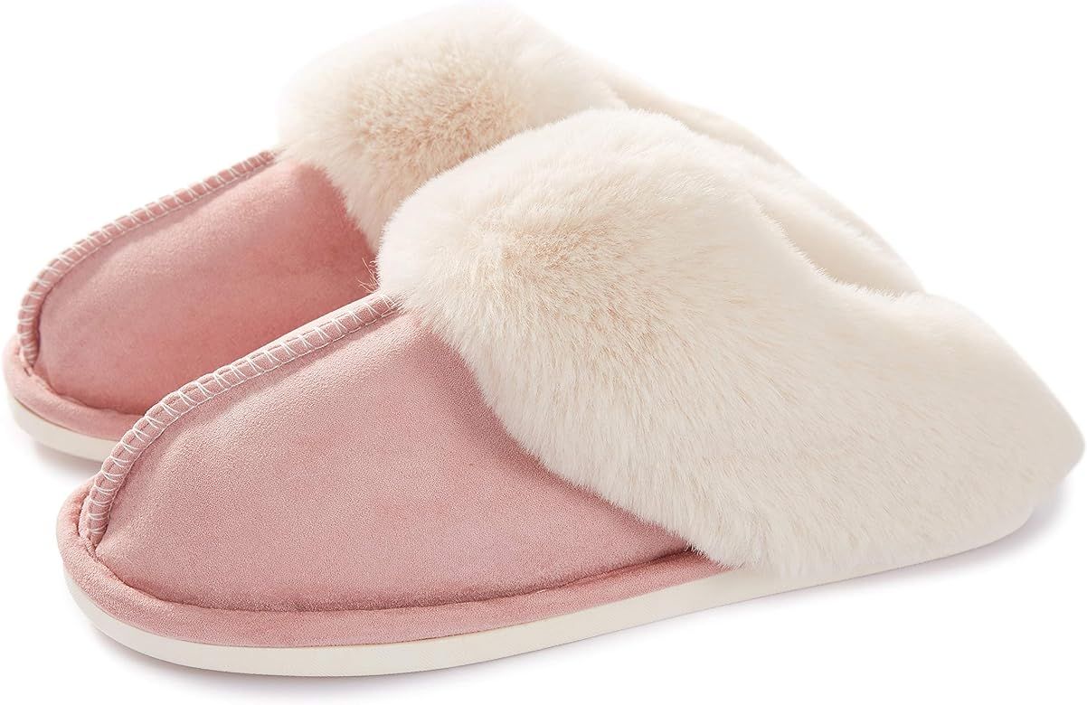 Amazon.com | Womens Slipper Memory Foam Fluffy Soft Warm Slip On House Slippers,Anti-Skid Cozy Pl... | Amazon (US)