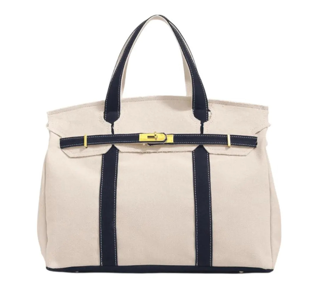 Luxury Style Canvas Boat Tote Bag With Navy or Red Strap and Gold Hardware - Etsy | Etsy (US)