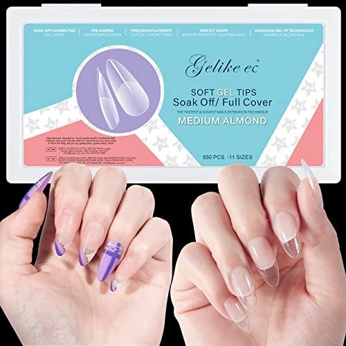 Gelike EC Soft Gel Full Cover Nail Tips Kit for Soak Off Nail Extensions, 550 Pcs Clear Medium Al... | Amazon (US)