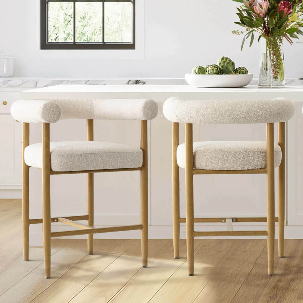 Melbourne 24" Boucle Counter Stool with Arms (Set of 2) | Pop Maison