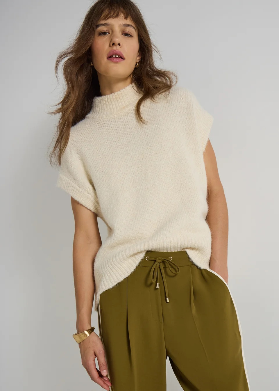 Et Vous Cream Knitted High Neck Vest | Matalan (UK)