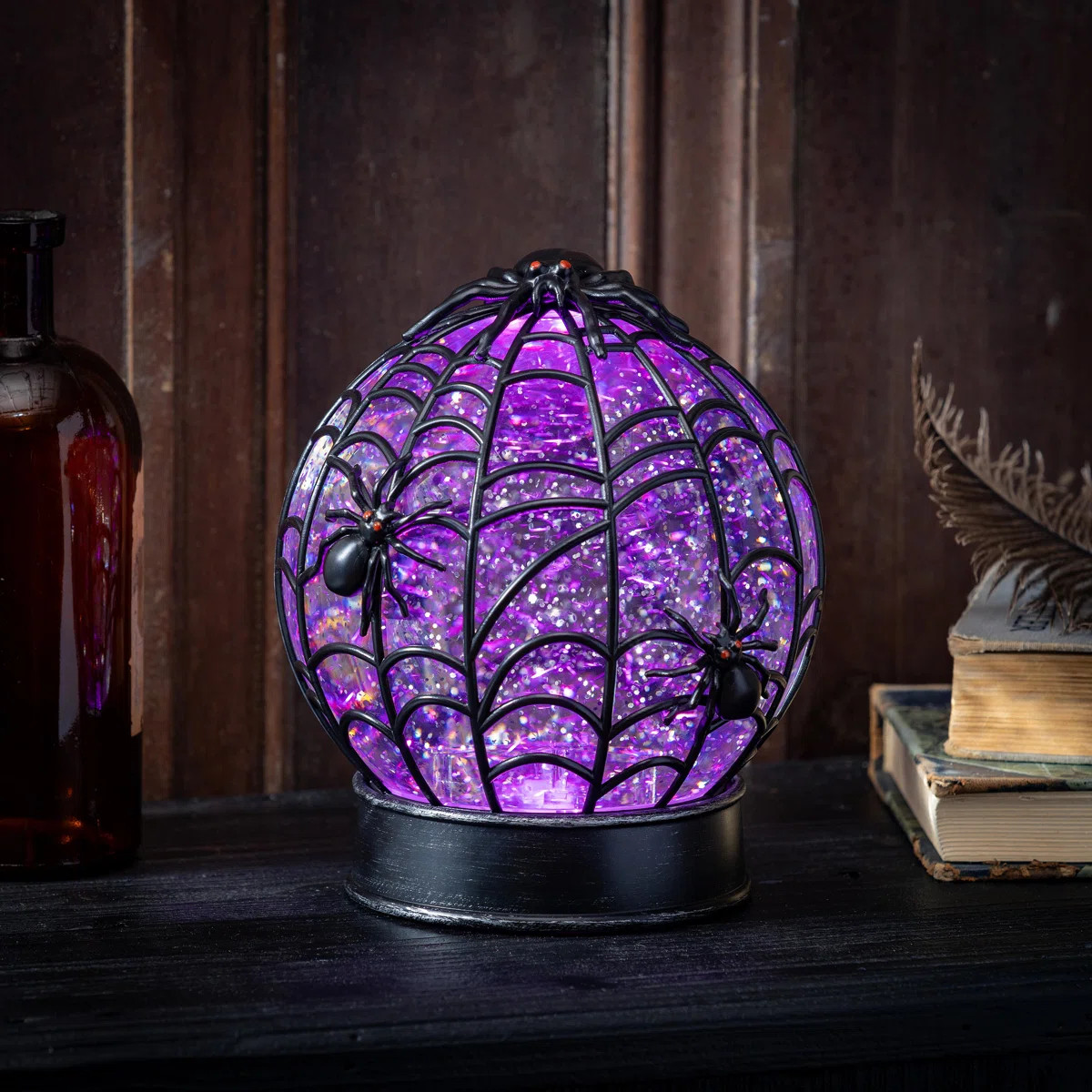 Spooky Spider Web Halloween LED Snow Globe with Timer | Wayfair North America