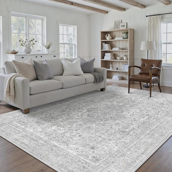 Gray Area Rug 6x9 for Living Room Washable Vintage Carpet Low Pile Non Slip Distressed Soft Tradi... | Amazon (US)