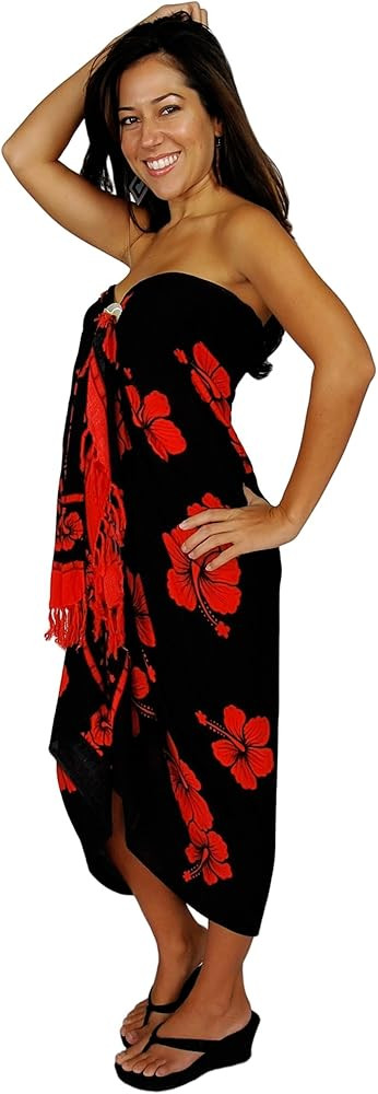 Womens Hibiscus Flower Swimsuit Sarong | Amazon (US)