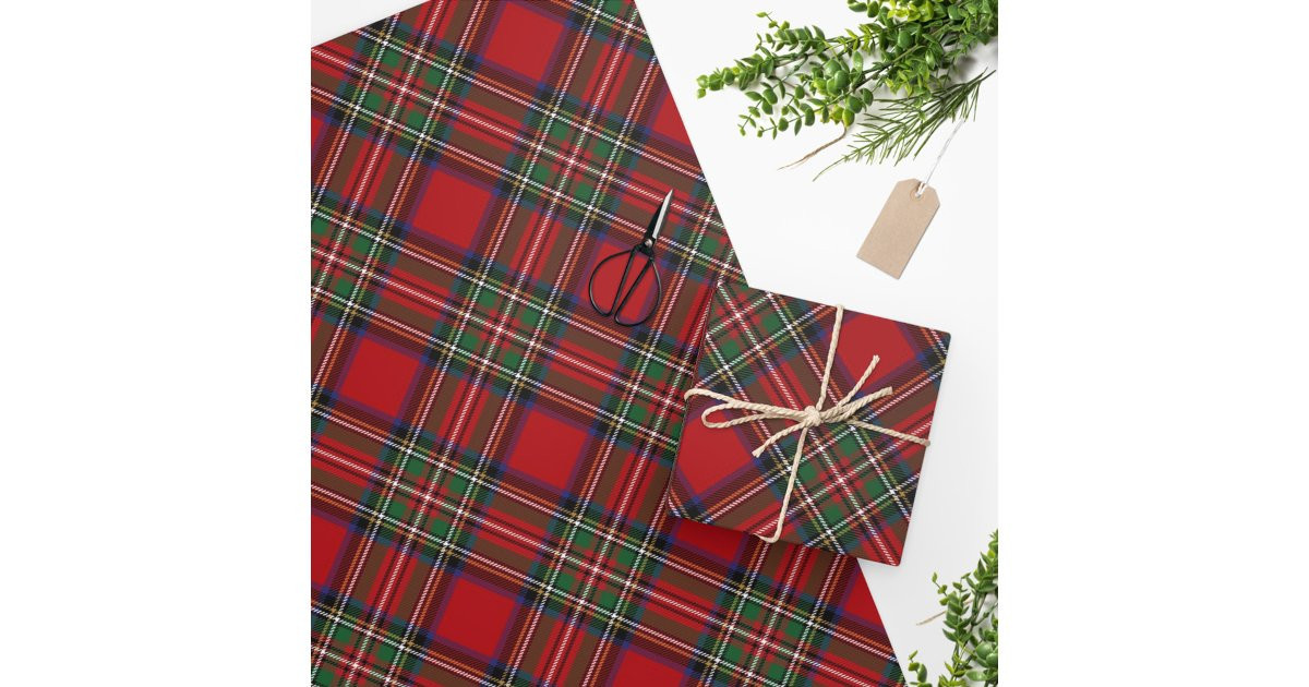 Plaid Tartan Clan Stewart Red Green Pattern Wrapping Paper | Zazzle | Zazzle