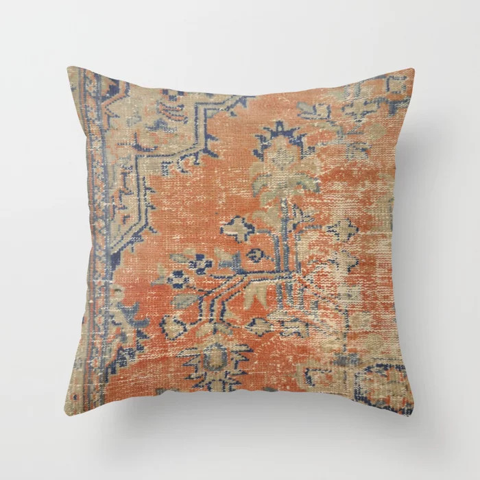 Vintage Woven Navy and Orange Throw Pillow by jenniferrizzo | Society6