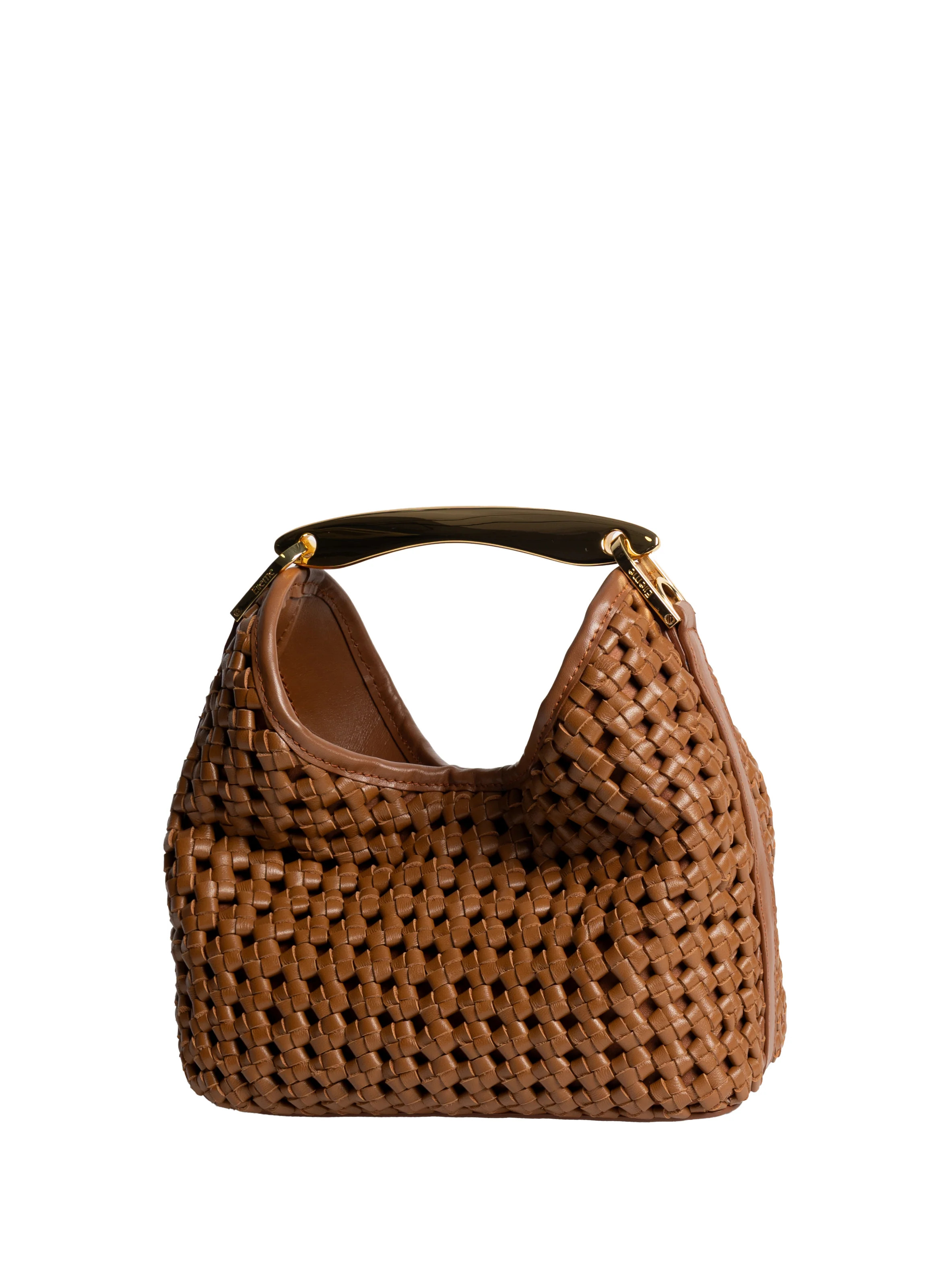 Small Boomerang Woven Leather Cognac | Elleme
