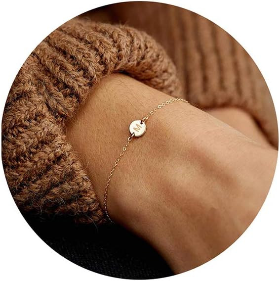Personalized Initial Bracelet, 18K Gold Plated Stainless Steel Letter Bracelet Dainty Coin Charm ... | Amazon (US)