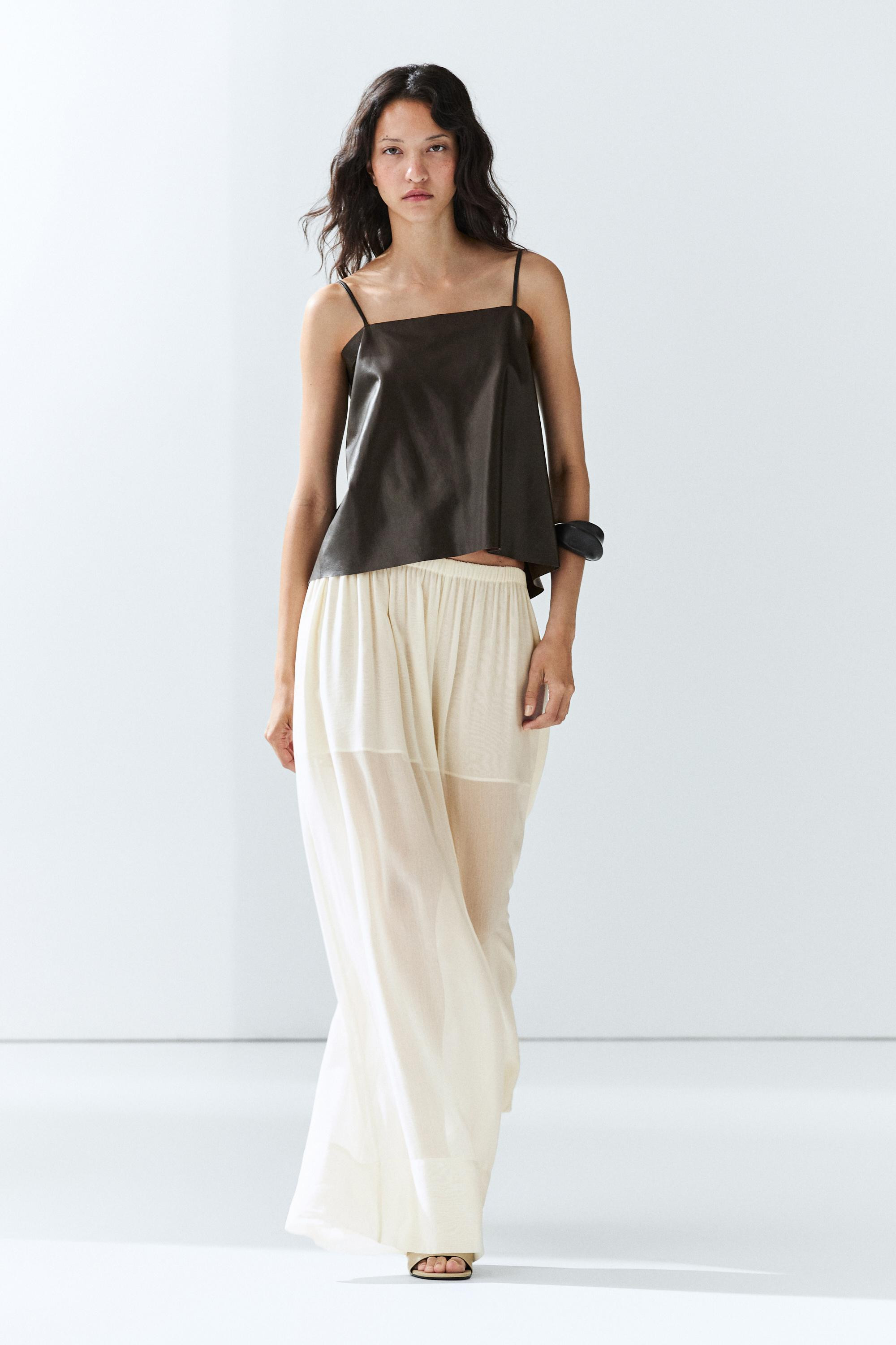 Nappa leather strappy top with back detail | Massimo Dutti UK