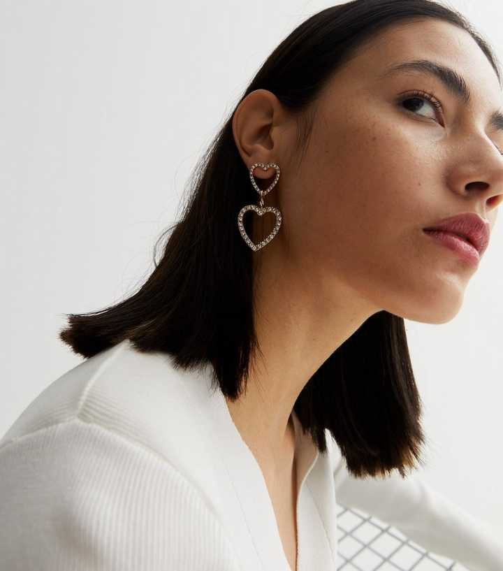 Gold Diamanté Heart Cut Out Earrings
						
						Add to Saved Items
						Remove from Saved Ite... | New Look (UK)