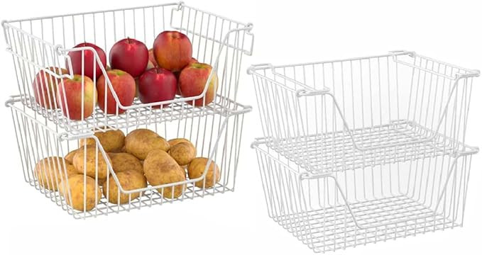 Stackable Wire Metal Baskets Large Capacity Kitchen Freezer Bins for Pantry Cabinet Fruit Vegetab... | Amazon (US)