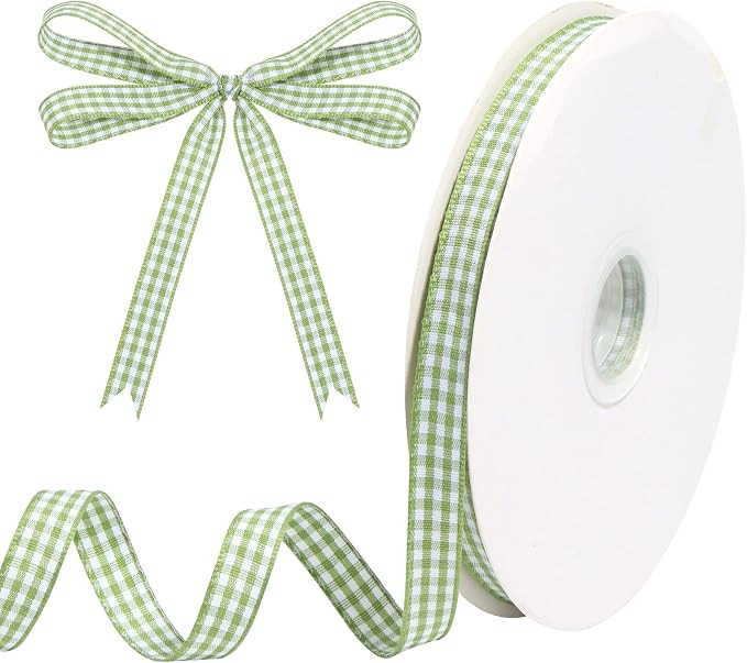Sage Green Gingham Ribbon for Gift Wrapping, Sage Green and White Classic Checkered Plaid Buffalo... | Amazon (US)