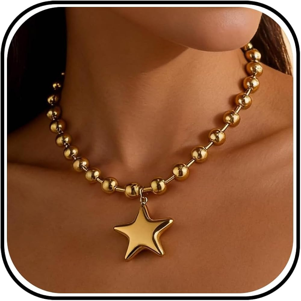 Long tiantian Chunky Star Necklace Purffy Gold Star Necklaces for Women Statement Necklace Thick ... | Amazon (US)