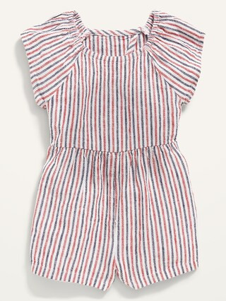 Flutter-Sleeve Striped Linen-Blend Romper for Baby | Old Navy (US)