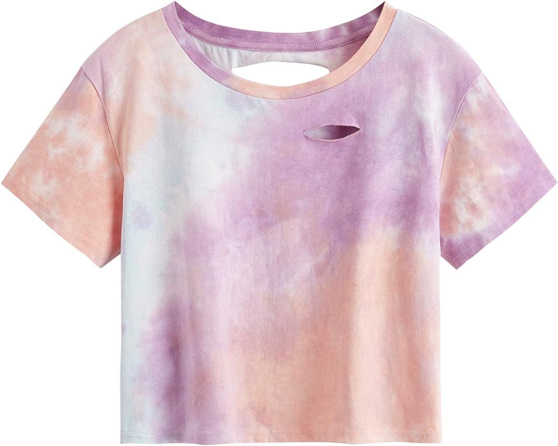 SweatyRocks Tshirt Camo Print Distressed Crop T-Shirt | Amazon (US)