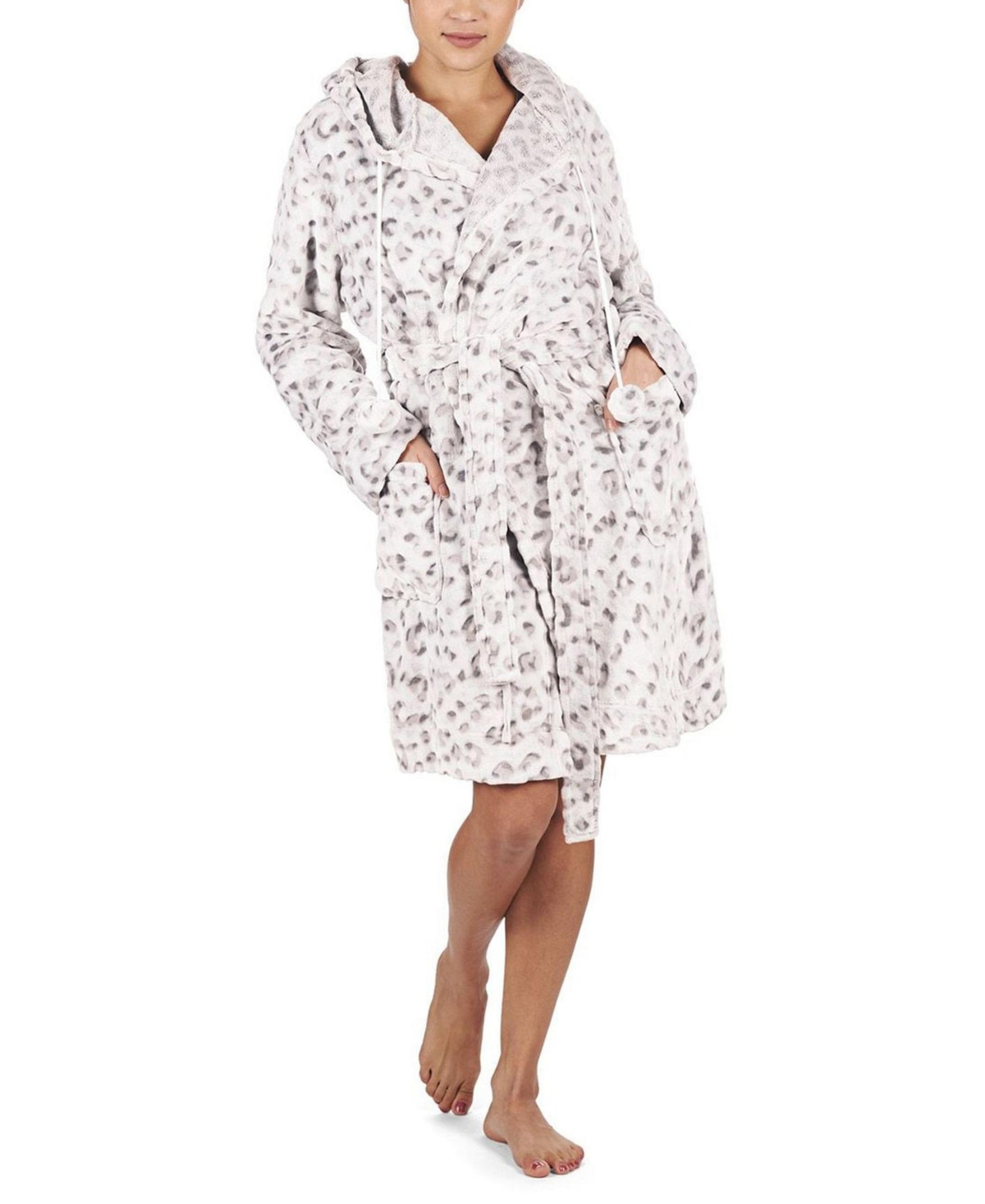 MeMoi Women's Leopard Plush Robe - Gray | Macy's