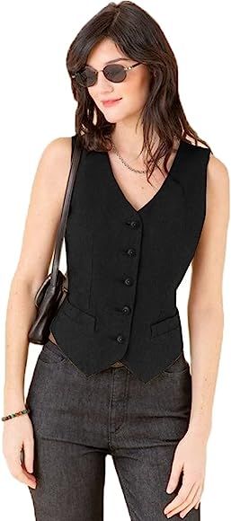 Women's Wool Blend Waistcoat Formal Business Dress Suits Vest Button Down Sleeveless Jacket | Amazon (CA)