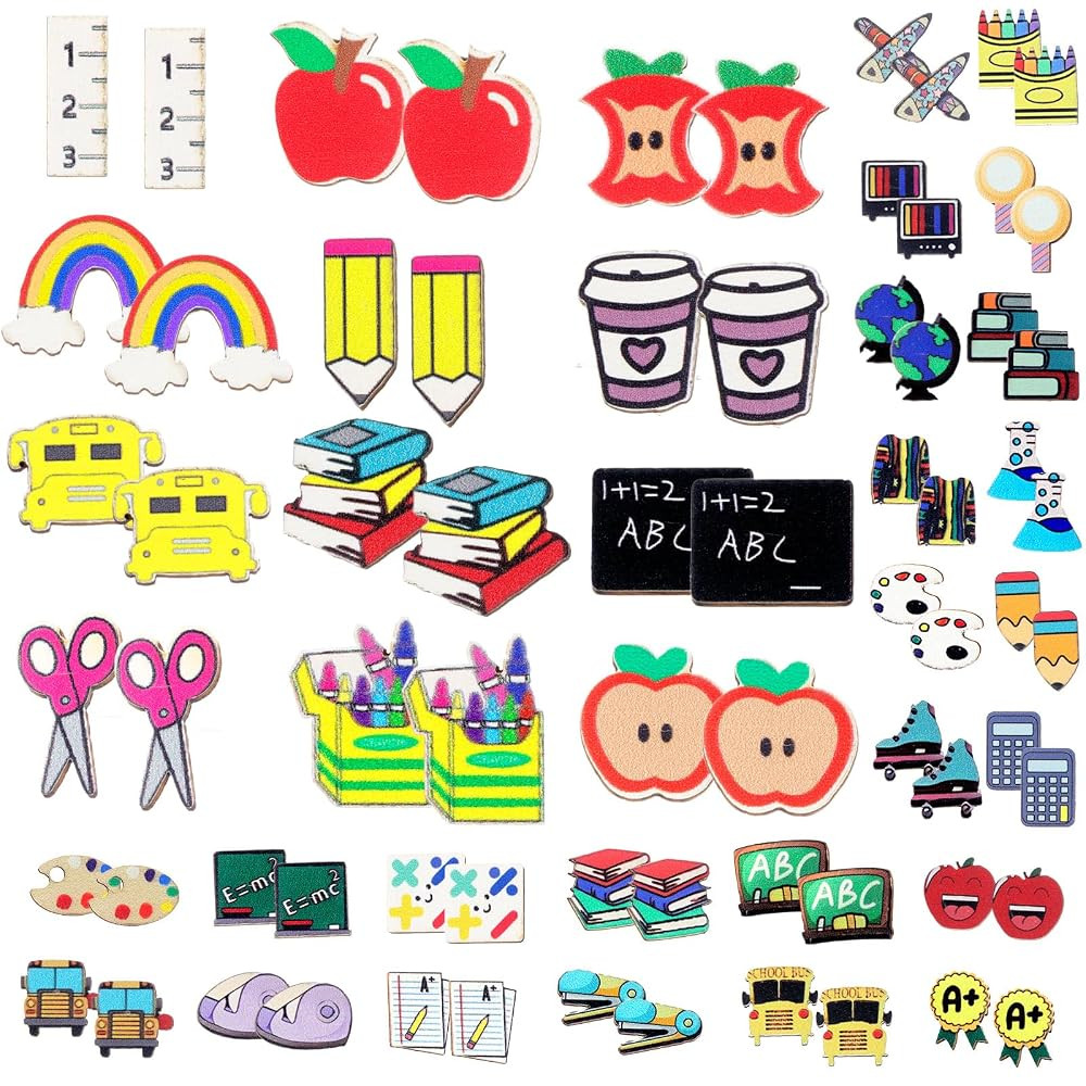 Quelay 36 Pairs Teacher Earrings for Women Back to School Teacher Studs Bulk Cute Fun Wooden Dang... | Amazon (US)