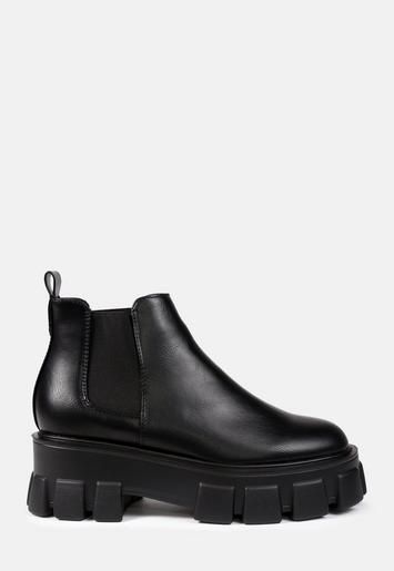 Black Chunky Sole Chelsea Boots | Missguided (UK & IE)