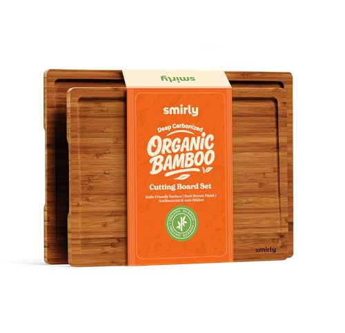 SMIRLY Bamboo Cutting Boards, Brown Bamboo Wood Cutting Board for Kitchen, Set of 2 Medium -Small & Deep Juice Groove, Butcher Block for Chopping Meat, Charcuterie Cheese Tray, Kitchen Gadgets | Amazon (US)