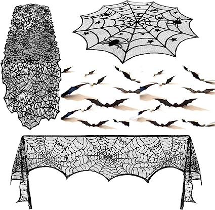Uddiee 39 pcs Halloween Decorations Set Black Spiderweb Fireplace Mantle Scarf with Black Table R... | Amazon (US)