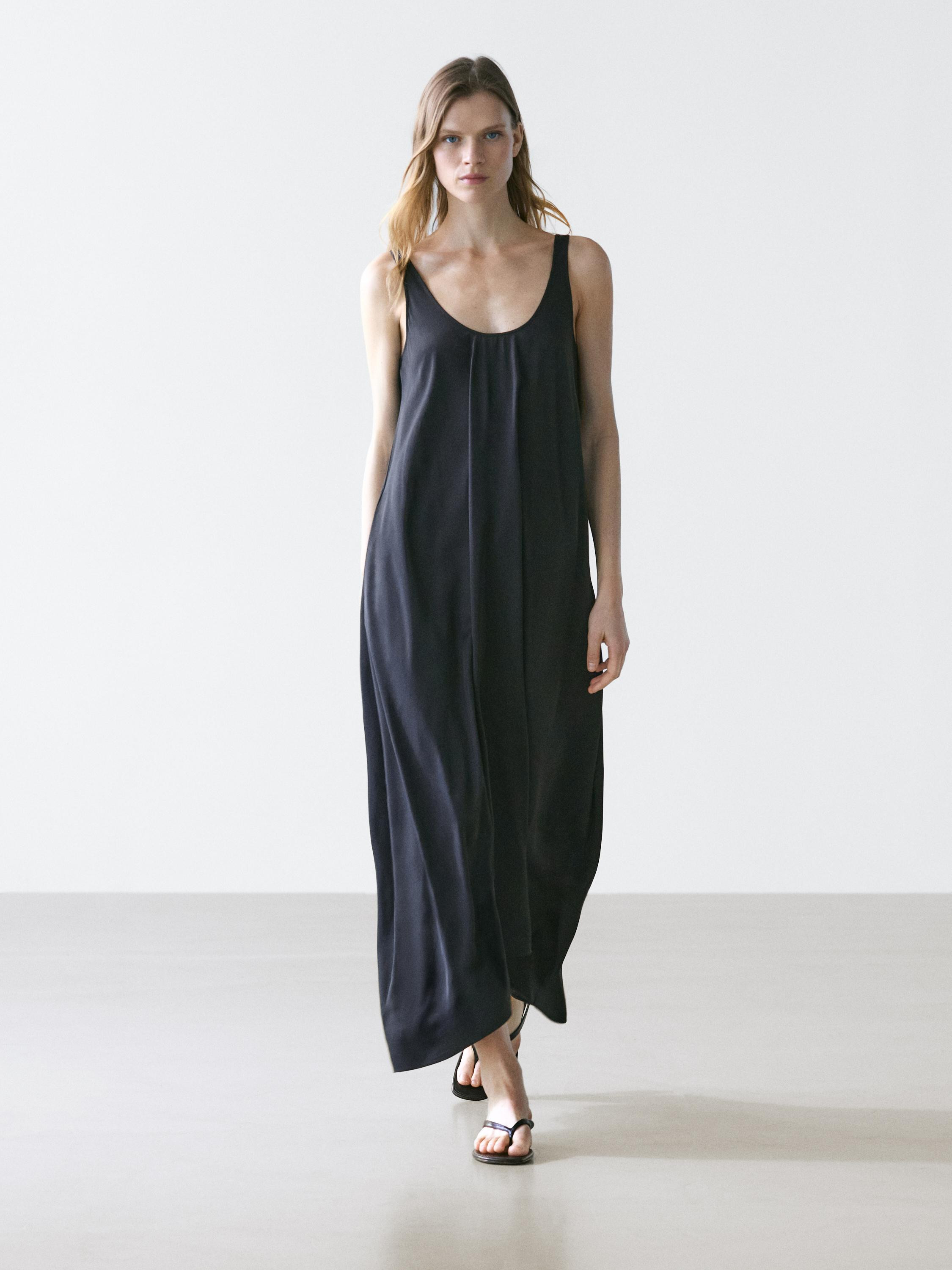 Flowing flared dress with straps | Massimo Dutti UK