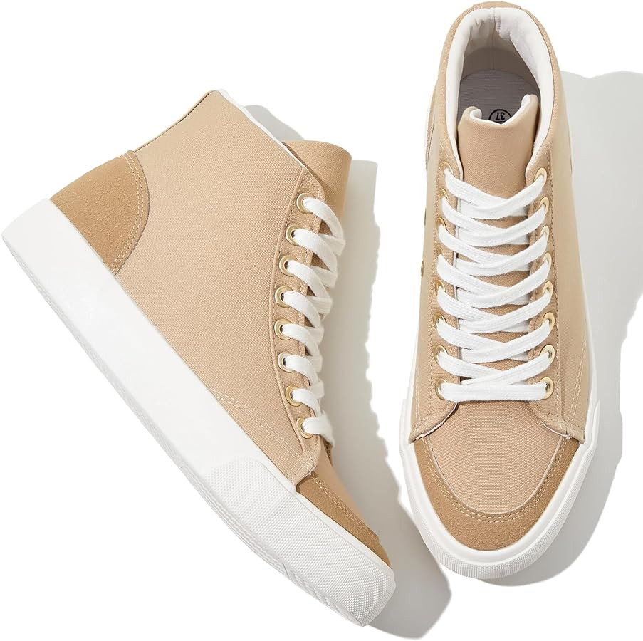 XRH Women's High Top Sneakers Canvas Shoes Black Hi Tops,Non Slip Casual Walking Shoes,White High... | Amazon (US)