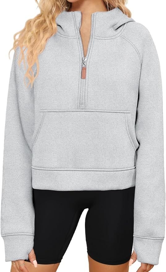 POGTMM Womens Half Zip Cropped Hoodies Fleece Lined Quarter Zip Up Pullover Athletic Trendy Sweat... | Amazon (US)