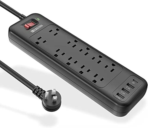 Power Strip, HITRENDS Surge Protector with 10 Outlets and 3 USB Ports (5V/2.4A) & 1 USB-C Port (5... | Amazon (US)